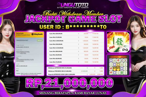 UNGUTOTO | BUKTI PEMENANG PGSOFT MAHJONG WAYS UNGUTOTO 17 JUNI 2025 RP. 21.000.000- LUNAS