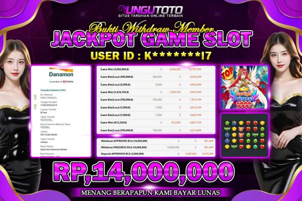 UNGUTOTO | BUKTI PEMENANG PRAGMATIC PLAY STARLIGHT PRINCESS 1000 UNGUTOTO 17 JUNI 2025 RP. 14.000.000- LUNAS