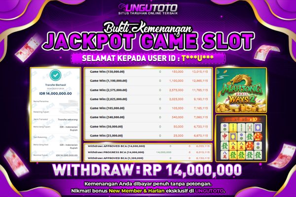 UNGUTOTO | BUKTI PEMENANG PGSOFT MAHJONG WAYS2 UNGUTOTO 20 JUNI 2025 RP. 14.000.000- LUNAS