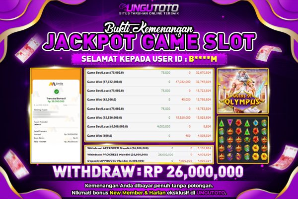 UNGUTOTO | BUKTI PEMENANG SLOT GATES OF OLYMPUS UNGUTOTO 16 JUNI 2025 RP. 26.000.000- LUNAS