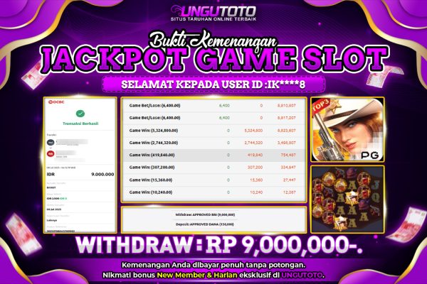 UNGUTOTO | BUKTI PEMENANG PGSOFT WILD BOUNTY SHOWDOWN UNGUTOTO 08 JULY 2025 RP. 9.000.000,- LUNAS