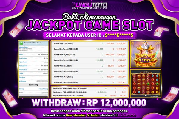 UNGUTOTO | BUKTI PEMENANG PRAGMATIG GATES OF OLYMPUS SUPER SCATTER UNGUTOTO 07 JULY 2025 RP. 12.000.000,- LUNAS