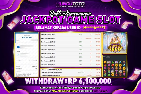 UNGUTOTO | BUKTI PEMENANG PRAGMATIC GATES OF OLYMPUS 1000 UNGUTOTO 15 JULY 2025 RP. 6.100.000,- LUNAS