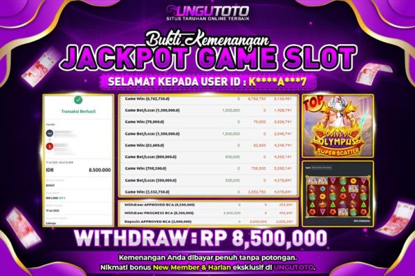 UNGUTOTO | BUKTI PEMENANG PRAGMATIC GATES OF OLYMPUS SUPER SCATTER UNGUTOTO 17 JULY 2025 RP. 8.500.000,- LUNAS
