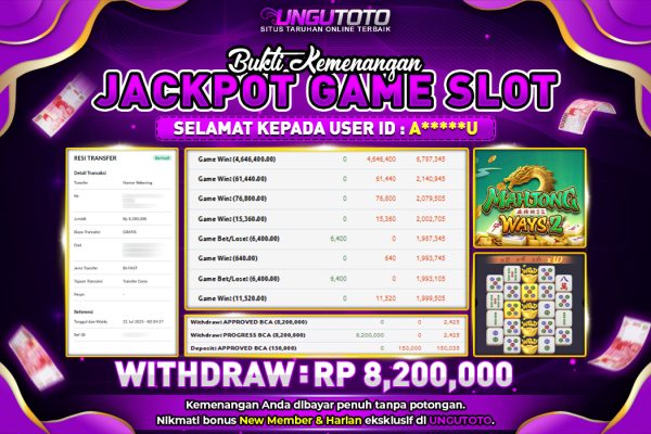 UNGUTOTO | BUKTI PEMENANG PGSOFT MAHJONG WAYS2 UNGUTOTO 21 JULY 2025 RP. 8.200.000,- LUNAS