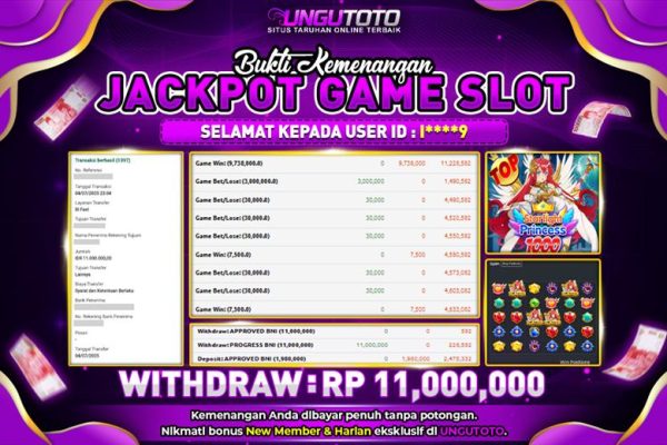 UNGUTOTO | BUKTI PEMENANG PRAGMATIC STARLIGHT PRINCESS UNGUTOTO 04 JULY 2025 RP. 11.000.000,- LUNAS