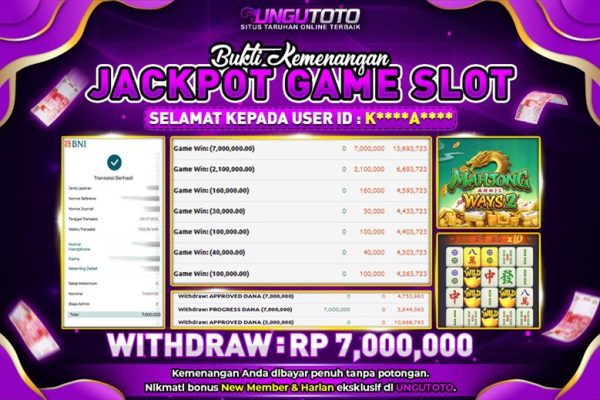 UNGUTOTO | BUKTI PEMENANG PGSOFT MAHJONG WAYS2 UNGUTOTO 09 JULY 2025 RP. 7.000.000,- LUNAS