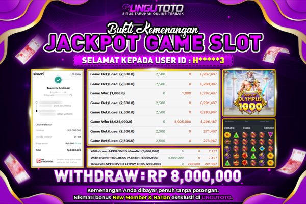 UNGUTOTO | BUKTI PEMENANG PRAGMATIC GATES OF OLYMPUS 1000 ,UNGUTOTO 21 JULY 2025 RP. 21.000.000,- LUNAS