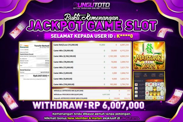 UNGUTOTO | BUKTI PEMENANG PG SOFT MAHJONG WAYS UNGUTOTO 28 JULY 2025 RP. 6.007.000,- LUNAS