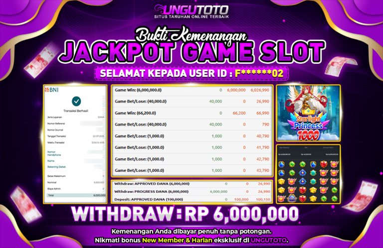 UNGUTOTO | BUKTI PEMENANG PRAGMATIC STARLIGHT PRINCES 1000 ,UNGUTOTO 21 JULY 2025 RP. 21.000.000,- LUNAS