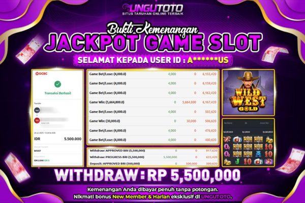 UNGUTOTO | BUKTI PEMENANG PG SOFT WILD WEST GOLD UNGUTOTO 26 JULY 2025 RP. 5.500.000,- LUNAS