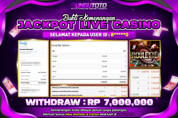 UNGUTOTO | BUKTI PEMENANG LIVE CASINO ROULETTE UNGUTOTO 20 AGUSTUS 2025 RP. 7,000,000.- LUNAS
