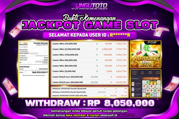 UNGUTOTO | BUKTI PEMENANG PG SOFT MAHJONG WAYS UNGUTOTO 29 AGUSTUS 2025 RP. 8,050,000.-