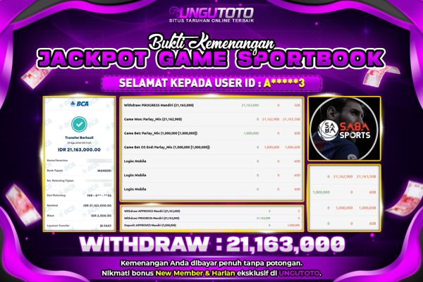UNGUTOTO | BUKTI PEMENANG SABA SPORT UNGUTOTO 27 AGUSTUS 2025 RP. 21,163,000.-