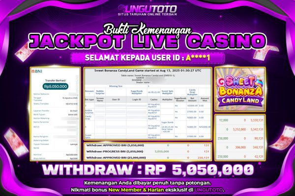 UNGUTOTO| BUKTI PEMENANG LIVE CASINOSWEET BONANZA CANDYLAND UNGUTOTO 13 AGUSTUS 2025 RP.10,000,000,- LUNAS