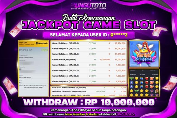 UNGUTOTO | BUKTI PEMENANG PRAGMATIC STARLIGHT PRINCESS UNGUTOTO 20 AGUSTUS 2025 RP. 10,000,000.- LUNAS