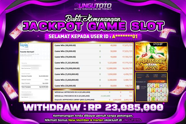 UNGUTOTO | BUKTI PEMENANG PGSOFT MAHJONG WAYS UNGUTOTO 22 AGUSTUS 2025 RP. 23,085,000.-