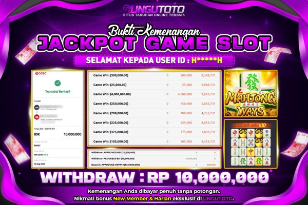 UNGUTOTO| BUKTI PEMENANG PG SOFT MAHJONG WAYS UNGUTOTO 13 AGUSTUS 2025 RP.10,000,000,- LUNAS