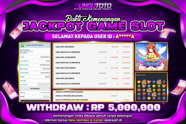 UNGUTOTO| BUKTI PEMENANG PRAGMATIC STARLIGHT PRINCESS UNGUTOTO 13 AGUSTUS 2025 RP.5,000,000,- LUNAS