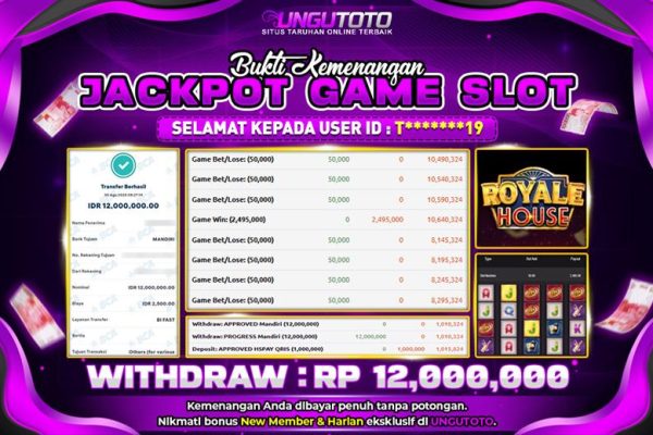 UNGUTOTO | BUKTI PEMENANG FASTSPIN ROYALE HOUSE UNGUTOTO 30 AGUSTUS 2025 RP. 12,000,000.-