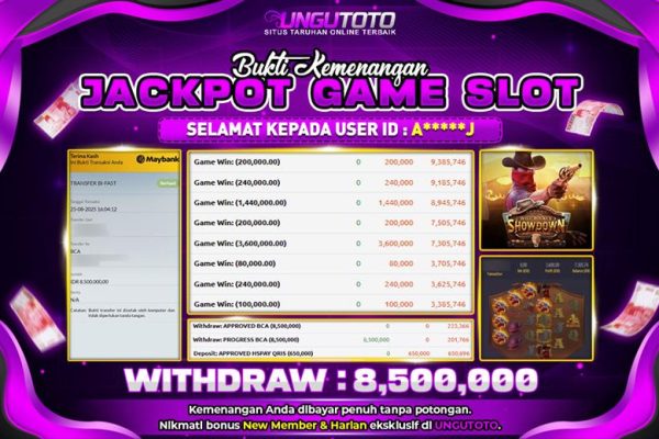 UNGUTOTO | BUKTI PEMENANG PGSOFT WILD BOUNTY SHOW DOWN UNGUTOTO 25 AGUSTUS 2025 RP. 8,500,000.-