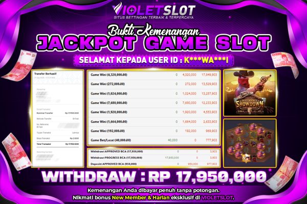 VIOLETSLOT | BUKTI PEMENANG PGSOFT WILD BOUNTY SHOWDOWN TANGGAL 27 SEPTEMBER 2025 RP. 17,950,000,. LUNAS