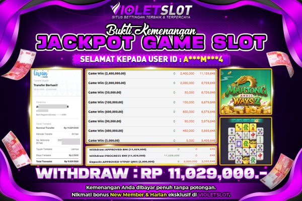 VIOLETSLOT | BUKTI PEMENANG SLOT PG SOFT – MAHJONG WAYS 2 TANGGAL 23 OKTOBER 2025 RP. 11,029,000,. LUNAS