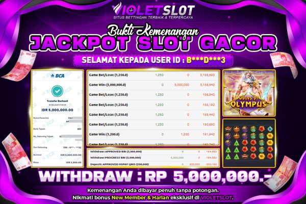 VIOLETSLOT | BUKTI PEMENANG PRAGMATIC GATES OF OLYMPUS TANGGAL 19 OKTOBER 2025 RP. 5,000,000,. LUNAS