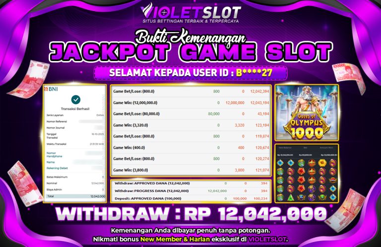 VIOLETSLOT | BUKTI JACKPOT SLOT PRAGMATIC PLAY – GATES OF OLYMPUS 1000
