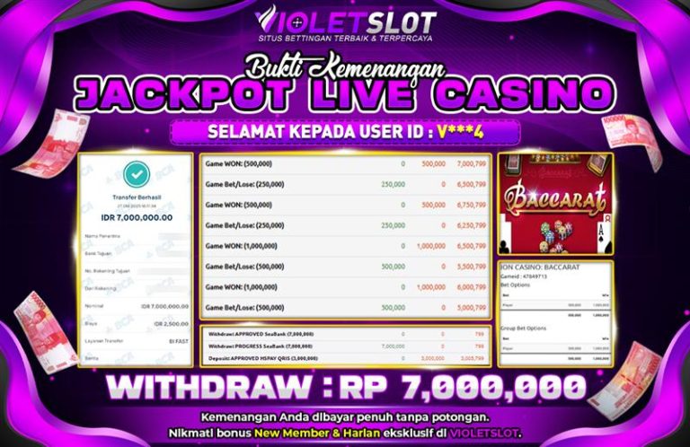 VIOLETSLOT | BUKTI PEMENANG LIVE CASINO BACCARAT TANGGAL 27 OKTOBER 2025 RP. 7,000,000,. LUNAS