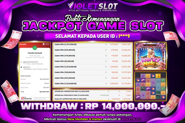 VIOLETSLOT | BUKTI PEMENANG SLOT PGSOFT LUCKY NECKO TANGGAL 28 OKTOBER 2025 RP. 14,000,000,. LUNAS