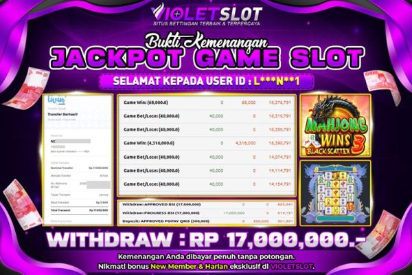 VIOLETSLOT | BUKTI PEMENANG SLOT PRAGMATIC MAHJONG WINS 3 BLACKSCATTER TANGGAL 28 OKTOBER 2025 RP. 17,000,000,. LUNAS