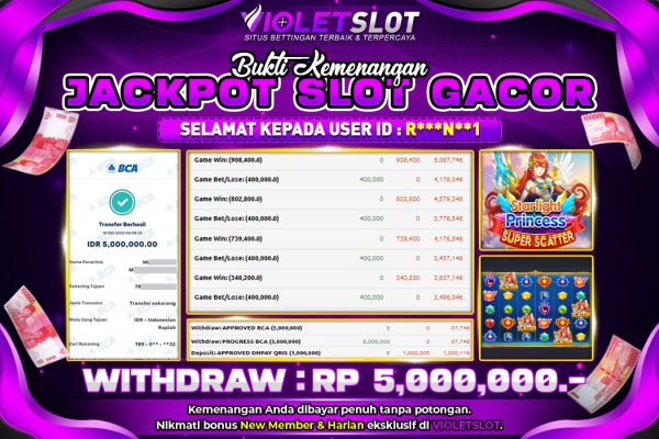 VIOLETSLOT | BUKTI PEMENANG PRAGMATIC STARLIGHT PRINCESS SUPER SCATTER TANGGAL 18 OKTOBER 2025 RP. 5,000,000,. LUNAS