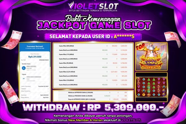 VIOLETSLOT | BUKTI PEMENANG SLOT GATES OF OLYMPUS SUPER SCATTER | DI BAYAR LUNAS
