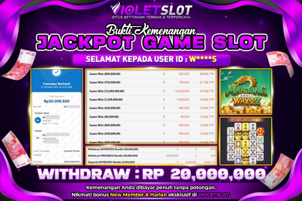 VIOLETSLOT | BUKTI PEMENANG SLOT PGSOFT MAHJONG WAYS 2 TANGGAL 27 OKTOBER 2025 RP. 20,000,000,. LUNAS