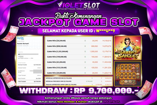 VIOLETSLOT | BUKTI PEMENANG SLOT PGSOFT THE QUEEN’S BANQUET TANGGAL 27 OKTOBER 2025 RP. 9,700,000,. LUNAS
