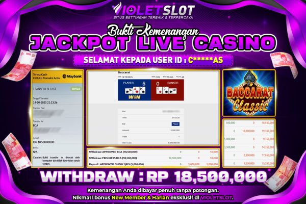 VIOLETSLOT | BUKTI JACKPOT LIVE CASINO BACCARAT CLASSIC DIBAYAR LUNAS