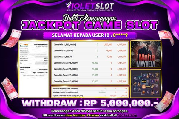 VIOLETSLOT | BUKTI PEMENANG PGSOFT MAFIA MAYHEM TANGGAL 01 OKTOBER 2025 RP. 5,000,000,. LUNAS