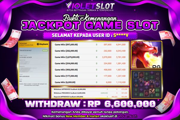 VIOLETSLOT | BUKTI PEMENANG PGSOFT DRAGONS TREASURE QUEST TANGGAL 13 OKTOBER 2025 RP. 6,600,000,. LUNAS