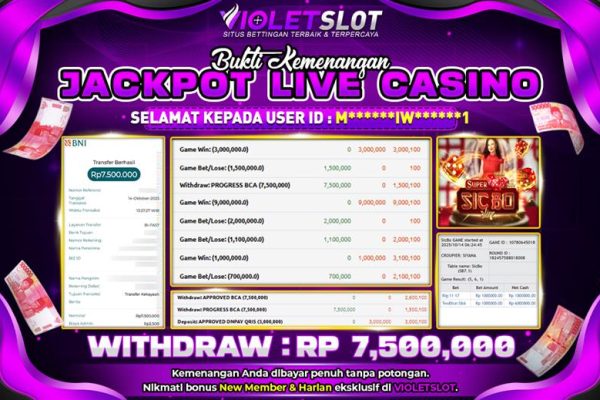 VIOLETSLOT | BUKTI PEMENANG LIVE CASINO SUPER SIC BO TANGGAL 14 OKTOBER 2025 RP. 7,500,000,. LUNAS