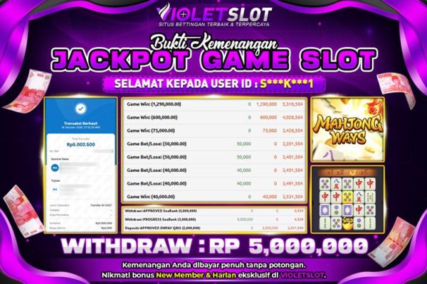 VIOLETSLOT | BUKTI PEMENANG MAHJONG WAYS TANGGAL 16 OKTOBER 2025 RP. 5,000,000,. LUNAS
