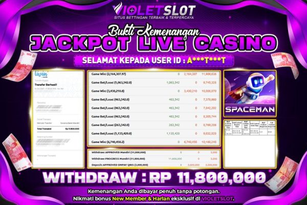 VIOLETSLOT | BUKTI PEMENANG LIVE CASINO SPACEMAN TANGGAL 16 OKTOBER 2025 RP. 11,800,000,. LUNAS
