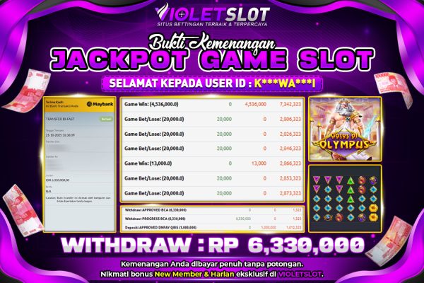 VIOLETSLOT | BUKTI PEMENANG PRAGMATIC GATES OF OLYMPUS TANGGAL 21 OKTOBER 2025 RP. 6,330,000,. LUNAS