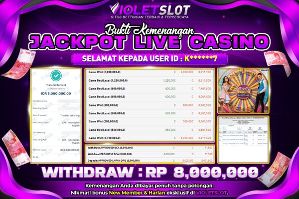 VIOLETSLOT | BUKTI PEMENANG LIVE CASINO SWEET BONANZA CANDY LAND TANGGAL 24 OKTOBER 2025 RP. 8,000,000,. LUNAS