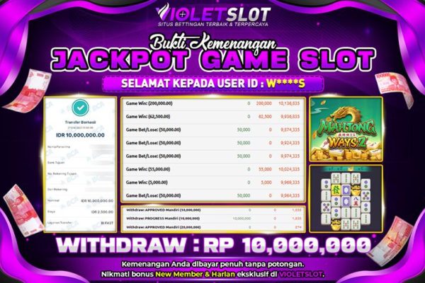 VIOLETSLOT | BUKTI PEMENANG SLOT PGSOFT MAHJONG WAYS 2 TANGGAL 27 OKTOBER 2025 RP. 10,000,000,. LUNAS