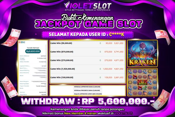 VIOLETSLOT | BUKTI PEMENANG PRAGMATIC RELEASE THE KRAKEN TANGGAL 15 OKTOBER 2025 RP. 5,600,000,. LUNAS