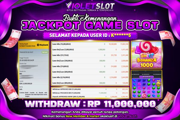 VIOLETSLOT | BUKTI KEMENANGAN MELIMPAH SLOT PRAGMATIC PLAY – SWEET BONANZA 1000